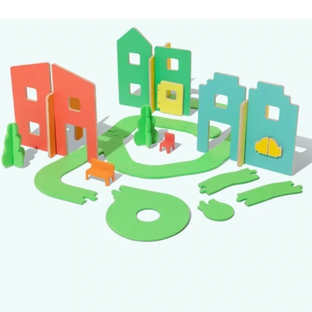 LOVEVERY Wooden Modular Village & Pathways and Friends & Swing Set